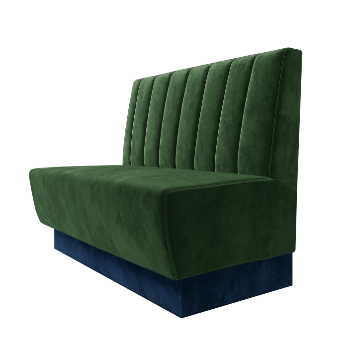 Meyer | Gastrobank | B:H 100 x 100 cm | Grün | Gestreift 12cm | Samt | Fußleiste Blau