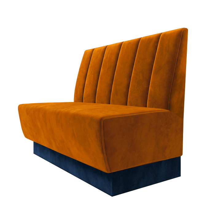 Meyer | Gastrobank | B:H 100 x 100 cm | Orange | Gestreift Doppelnahnt 24cm | Samt | Fußleiste Blau