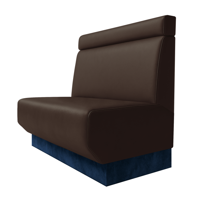 Wagner | Gastrobank | B:H 100 x 100 cm | Braun | Glatt + Kopfteil | Leder | Fußleiste Blau