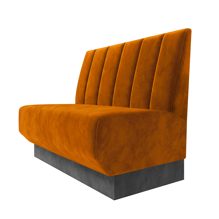 Wagner | Gastrobank | B:H 100 x 100 cm | Orange | Gestreift Doppelnahnt 24cm | Samt | Fußleiste Grau