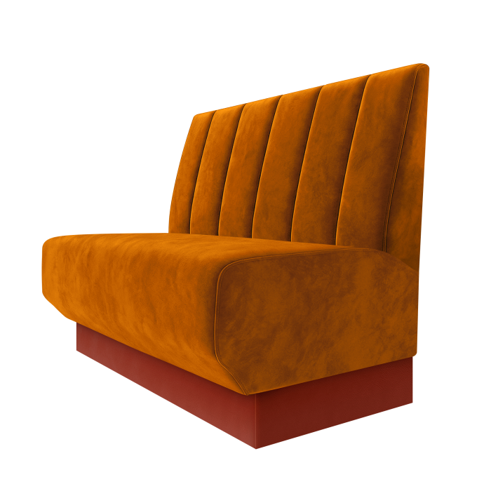 Wagner | Gastrobank | B:H 100 x 100 cm | Orange | Gestreift Doppelnahnt 24cm | Samt | Fußleiste Rot