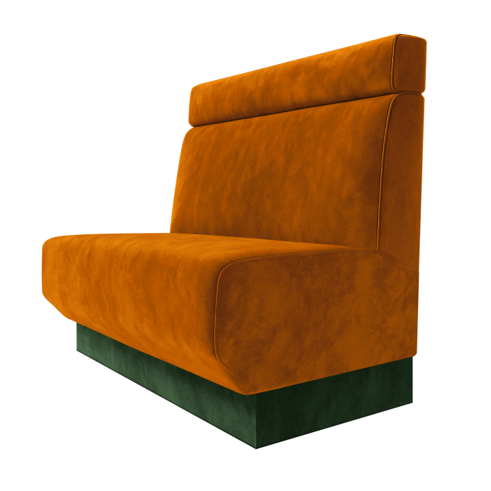 Wagner | Gastrobank | B:H 100 x 100 cm | Orange | Glatt + Kopfteil | Samt | Fußleiste Grün