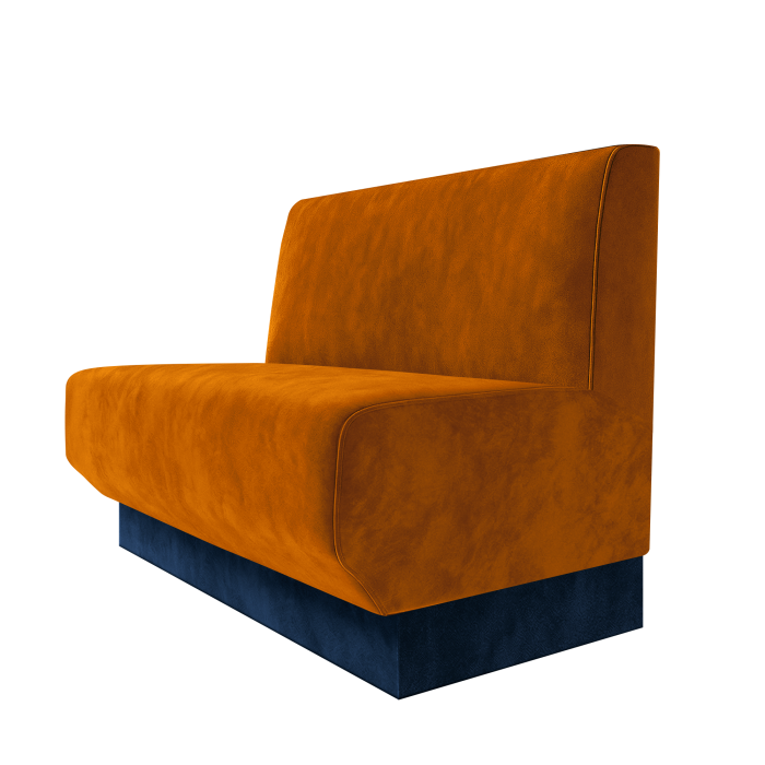 Wagner | Gastrobank | B:H 100 x 100 cm | Orange | Glatt | Samt | Fußleiste Blau