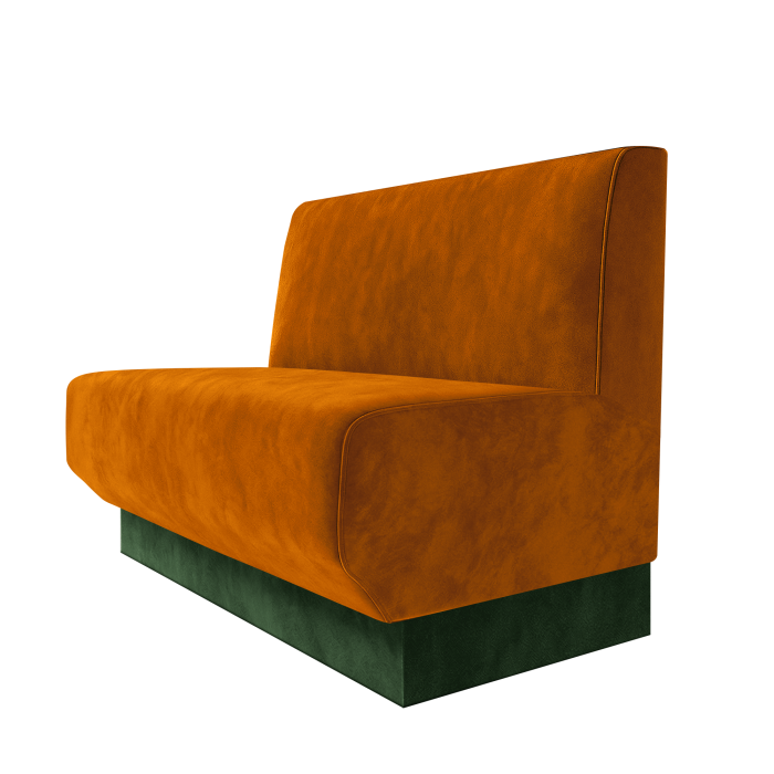 Wagner | Gastrobank | B:H 100 x 100 cm | Orange | Glatt | Samt | Fußleiste Grün