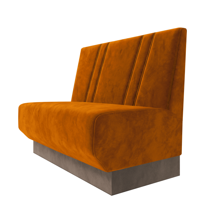 Wagner | Gastrobank | B:H 100 x 100 cm | Orange | Schräg Gestreift | Samt | Fußleiste Taupe