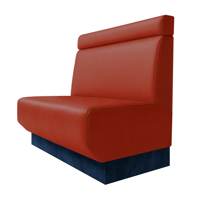 Wagner | Gastrobank | B:H 100 x 100 cm | Rot | Glatt + Kopfteil | Leder | Fußleiste Blau