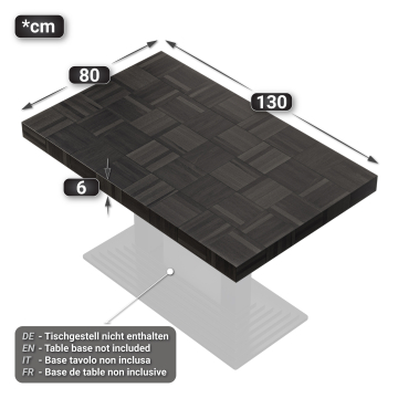 COLUMBIA | Gastro Tischplatte | 130 x 80 x 6 cm | Rechteckig | Schwarz