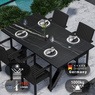 COMPACT | Gastro HPL Tischplatte | 180 x 90 cm | Schwarz Marmor | Rund