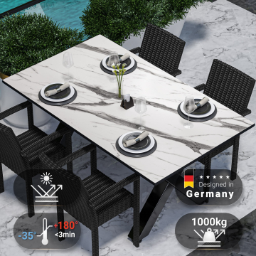 COMPACT | Gastro HPL Tischplatte | 180 x 90 cm | Weiß Marmor | Rund