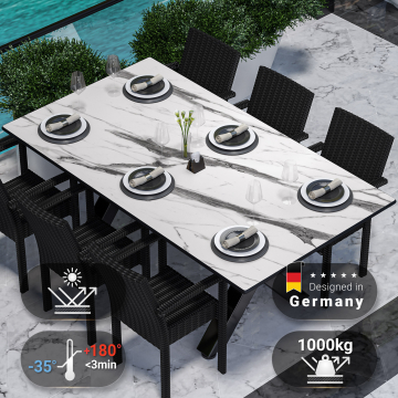 COMPACT | Gastro HPL Tischplatte | 230 x 110 cm | Weiß Marmor | Rund
