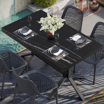 COMPACT STEEL | Gastro HPL Tischplatte | B:T 120 x 70 cm | 4,2cm | Schwarz Marmor | Rechteckig
