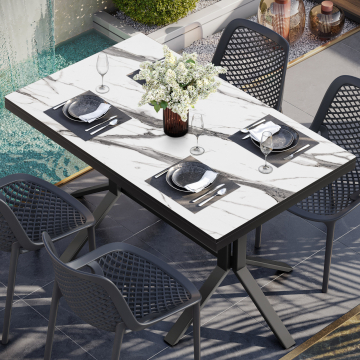 COMPACT STEEL | Gastro HPL Tischplatte | B:T 120 x 70 cm | 4,2cm | Weiß Marmor | Rechteckig