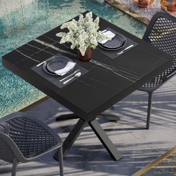 COMPACT STEEL | Gastro HPL Tischplatte | B:T 70 x 70 cm | 4,2cm | Schwarz Marmor | Quadratisch
