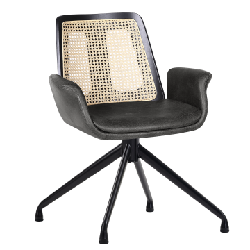 Romy | Bistro-stolpe | Svart | Lær | Rattan Eik | Rotasjonsstol