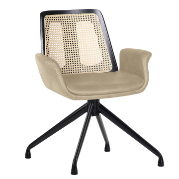 Romy | Bistro-stol | Beige | Skinn | Rattan Eik | Dreie