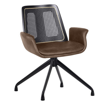 Romy | Bistro Stuhl | Braun | Leder | Rattan Eiche | Drehfuß