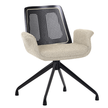 Romy | Silla de bistró | Beige | Tela Teddy | Roble ratán | Base giratoria