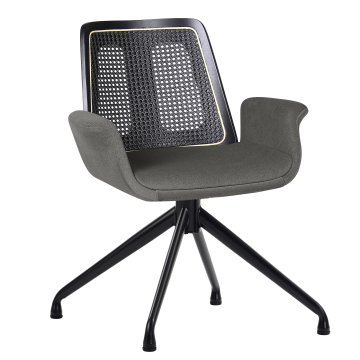 Romy | Bistro Stol | Grå | Samt | Rattan Sort | Drejeunderstell