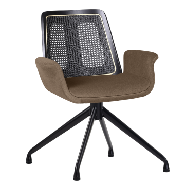 Romy | Bistrostol | Brun | Samt | Rattan Svart | Swivelfunktion