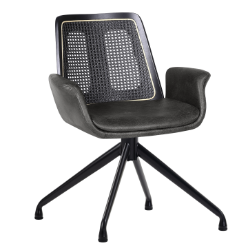 Romy | Bistrostol | Svart | Läder | Rattan Svart | Swivelfunktion