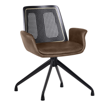 Romy | Bistro-stol | Brun | Läder | Rattan Svart | Swivelfhjul