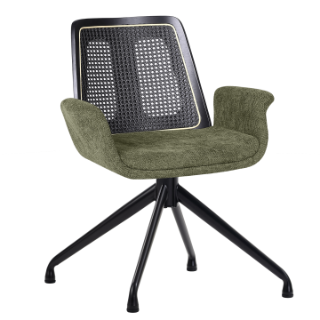 Romy | Bistro-stolpe | Grønn | Stoff/Textil | Rattan Svart | Rotasjonsfot