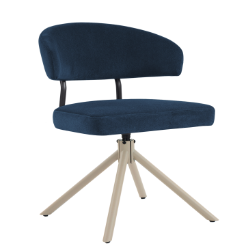 Sara | Fauteuil Hôtel | Bleu | Velours | Rotation | Structure Blanche