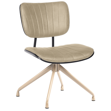 Valerie | Bistro Stuhl | Beige | Leder | Rattan Schwarz | Drehfuß Weiß