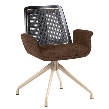 Romy | Bistro-stol | Brun | Sammet/Textil | Rattan Svart | Swivel | Ramenvit