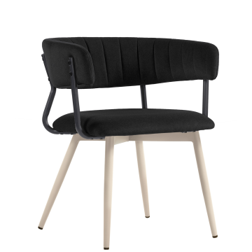 Elin | Fauteuil d'hôtel | Noir | Velours | Structure blanche