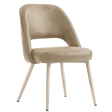 Eliana | Hotel Stuhl | Beige | Leder | Gestell Weiß