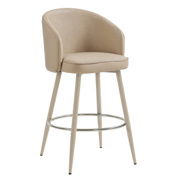 ANTONELLA | Hotel Barhocker | Beige | Leder | Gestell Weiß