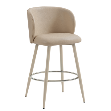 AVA | Hotel Barhocker | Beige | Leder | Gestell Weiß