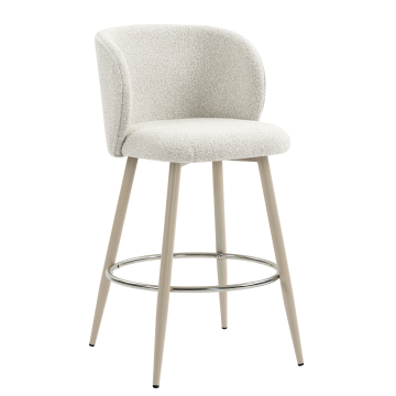 AVA | Hotel Barhocker | Creme | Teddystoff | Gestell Weiß