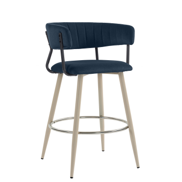 ELIN | Hotel Barhocker | Blau | Samt | Gestell Weiß