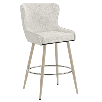 JULIUS | Hotel Barhocker | Teddystoff | Creme | Gestell: Weiß | Drehfunktion