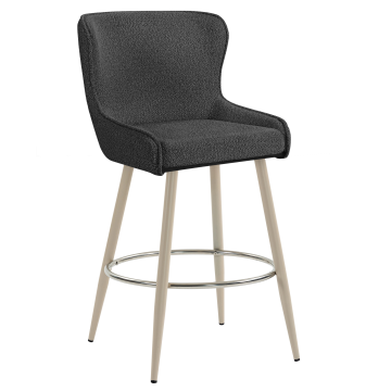 JULIUS | Hotel Barhocker | Teddystoff | Dunkel Grau | Gestell: Weiß | Drehfunktion