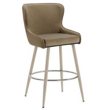 JULIUS | Hotel Barhocker | Samt | Taupe | Gestell: Weiß | Drehfunktion