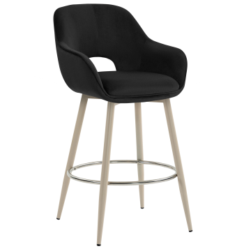 KATARINA | Hotel Barhocker | Schwarz | Samt | Gestell Weiß