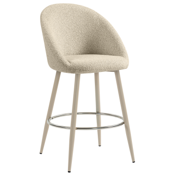 LAUREN | Hotel Barhocker | Beige | Teddystoff | Gestell Weiß