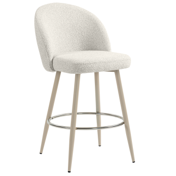 LILY | Hotel Barhocker | Creme | Teddystoff | Gestell Weiß
