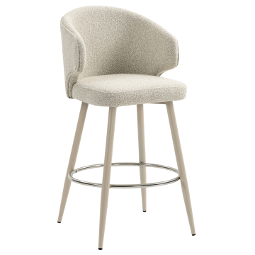 MARIE | Hotel Barhocker | Beige | Teddystoff | Gestell Weiß