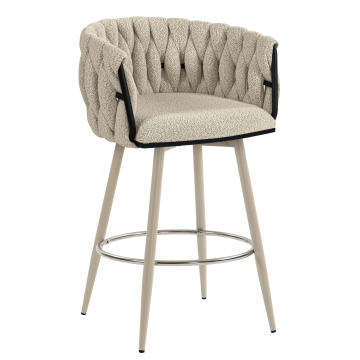 MARIS | Hotel Barhocker | Teddystoff | Beige | Gestell: Weiß | Drehfunktion