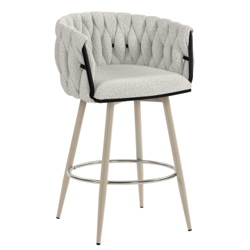 MARIS | Hotel Barhocker | Teddystoff | Creme | Gestell: Weiß | Drehfunktion