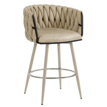 MARIS | Hotel Barhocker | Leder | Beige | Gestell: Weiß | Drehfunktion
