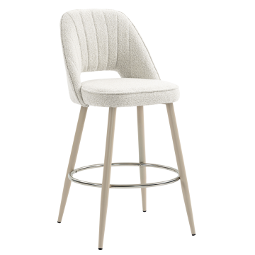 SOPHIE | Hotel Barhocker | Creme | Teddystoff | Gestell Weiß