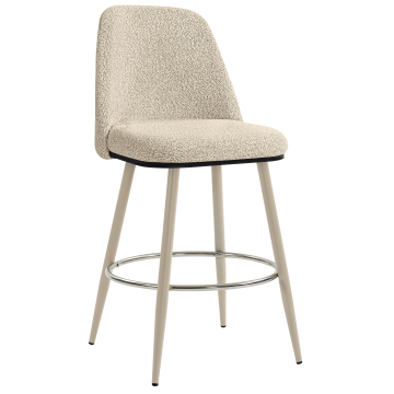 TINA | Hotel Barhocker | Teddystoff | Beige | Gestell: Weiß | Drehfunktion