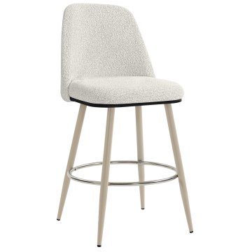 TINA | Hotel Barhocker | Teddystoff | Creme | Gestell: Weiß | Drehfunktion