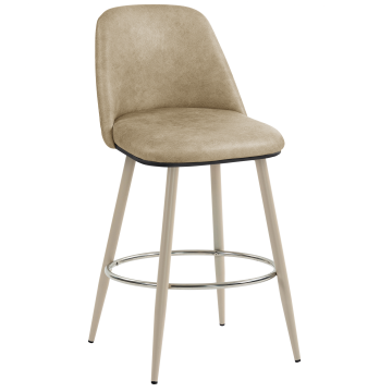 TINA | Hotel Barhocker | Leder | Beige | Gestell: Weiß | Drehfunktion