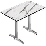CPBL | HPL Compact Bistro Stehtisch | 130 x 80 x 110 cm | Weiß Marmor / Silber | Rechteckig